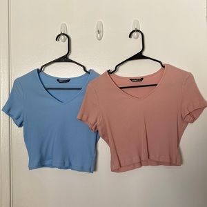 Ribbed Blue & Pink SHEIN Crop Top Bundle | NWOT